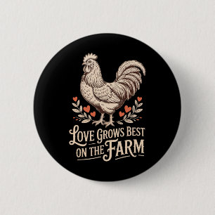 Funny Valentine Cute Chicken Love Grows Best On Th 2 Inch Round Button