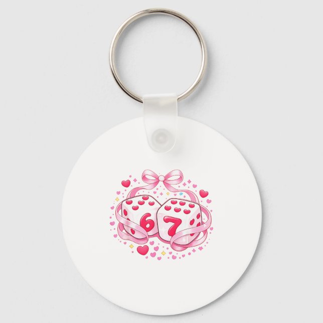 Funny Valentine Dice 6 7 Preppy 67 Six Seven Women Keychain (Front)