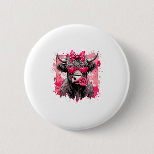 Funny Valentine Highland Cow Lollip Heart Art Nk L 2 Inch Round Button