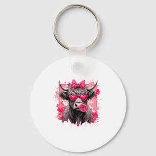 Funny Valentine Highland Cow Lollip Heart Art Nk L Keychain