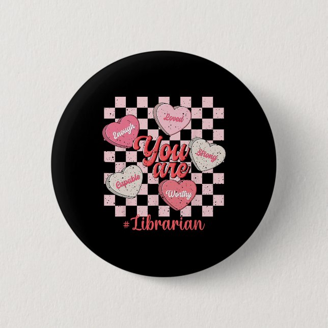 Funny Valentine Librarian Love Heart  2 Inch Round Button (Front)