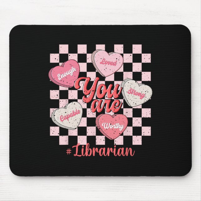 Funny Valentine Librarian Love Heart  Mouse Pad (Front)