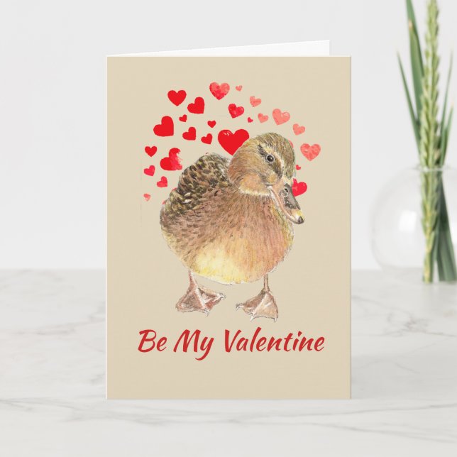 Funny Valentine Lucky Duck with Cute  Duck Card (Front)