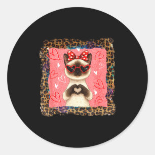 Funny Valentine Siamese Cat Heart Hands Bubble Bow Classic Round Sticker
