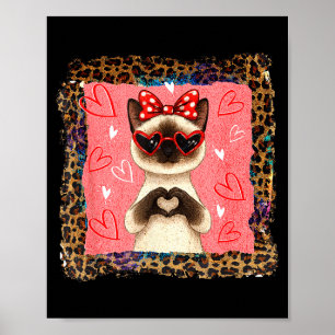 Funny Valentine Siamese Cat Heart Hands Bubble Bow Poster