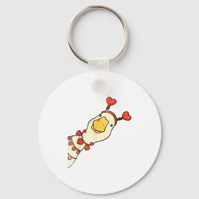 Funny Valentine Silly Gooses Duck Heart Love Match Keychain (Front)