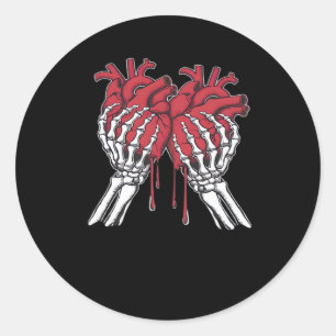 Funny Valentine Skeleton Heart Hands Classic Style Round Sticker