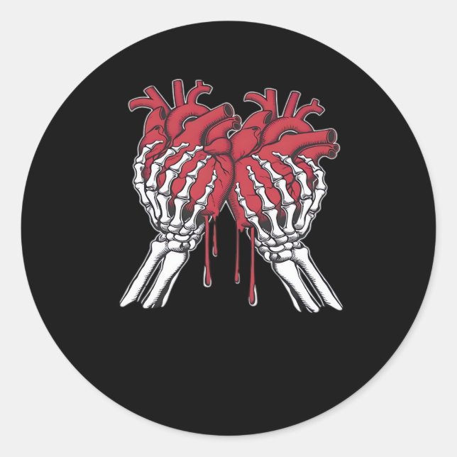 Funny Valentine Skeleton Heart Hands Classic Style Round Sticker (Front)