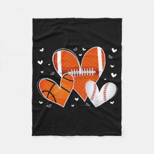 Funny Valentines Baseball Basketball Football Hear Fleece Blanket