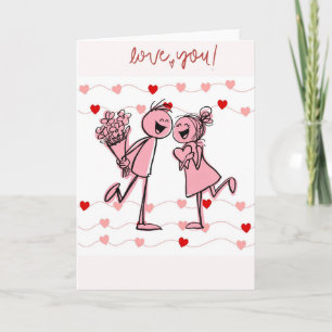 Funny Valentine's card with stick figure couple &