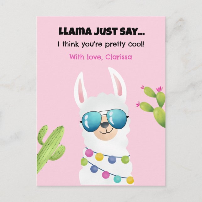 Funny Valentines Carte Jour Enfants - Llama (class (Devant)