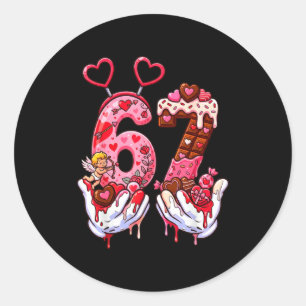 Funny Valentine's Day 67 Meme Hands Six Seven Cud  Classic Round Sticker