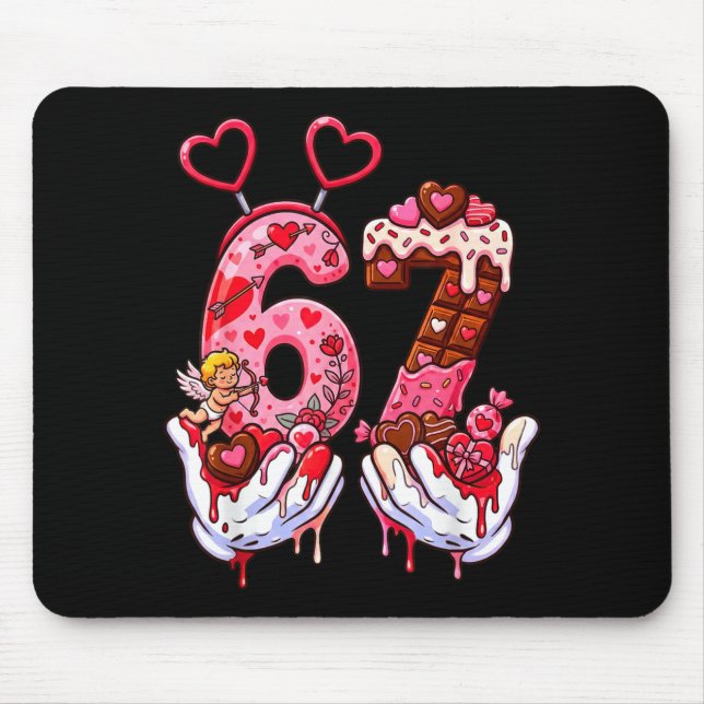 Funny Valentine's Day 67 Meme Hands Six Seven Cud  Mouse Pad (Front)