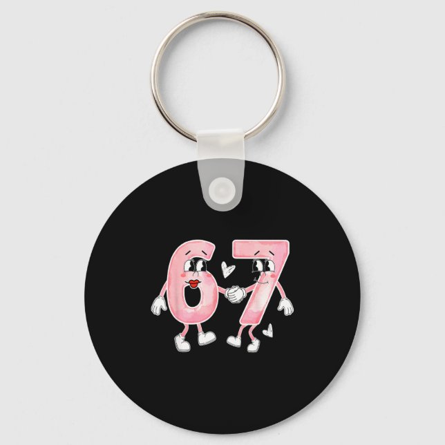 Funny Valentine's Day 6 7 Six Seven Meme Valentine Keychain (Front)