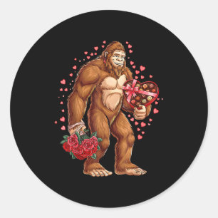Funny Valentines Day Bigfoot Heart Love Sasquatch  Classic Round Sticker