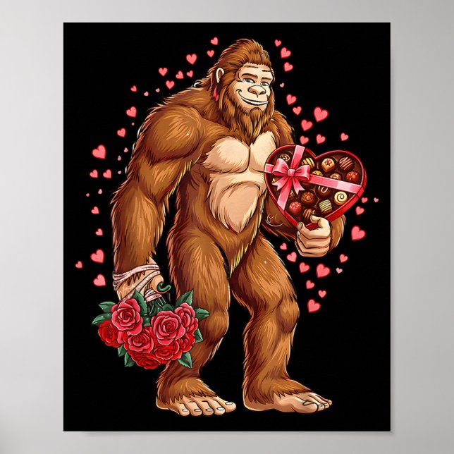 Funny Valentines Day Bigfoot Heart Love Sasquatch  Poster (Front)