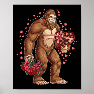 Funny Valentines Day Bigfoot Heart Love Sasquatch Poster