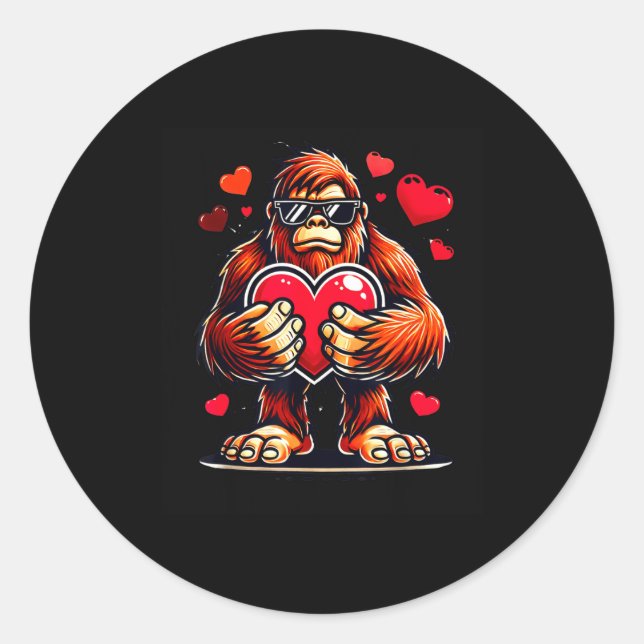 Funny Valentines Day Bigfoot Heart Sungles Sasquat Classic Round Sticker (Front)