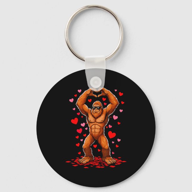 Funny Valentines Day Bigfoot Heart Sungles Sasquat Keychain (Front)