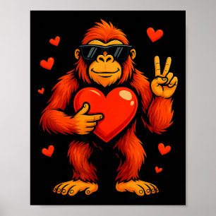 Funny Valentines Day Bigfoot Heart Sungles Sasquat Poster