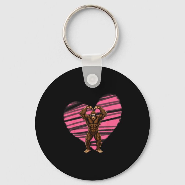 Funny Valentines Day Bigfoot Sungles In Heart Sasq Keychain (Front)