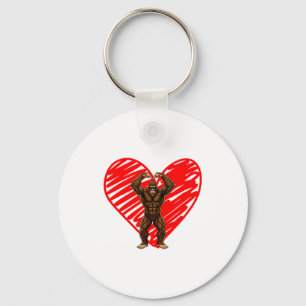 Funny Valentines Day Bigfoot Sungles In Heart Sasq Keychain