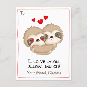 Funny Valentines Day Card for Kids (Sloth Hearts)