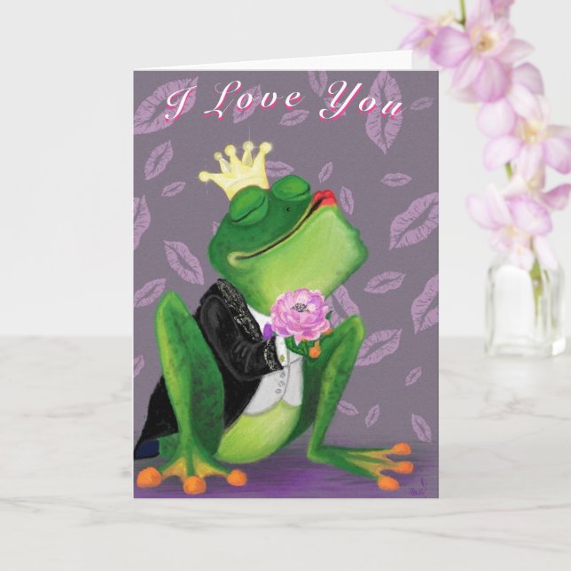 Funny Valentine's Day Card Frog Prince Kissy (Orchid)