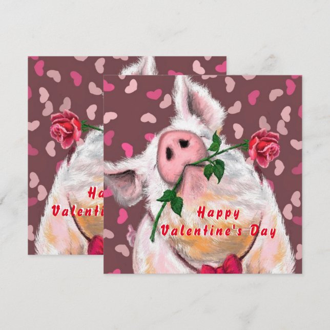 Funny Valentine's Day Card Romantic Gentleman Pig (Front/Back)