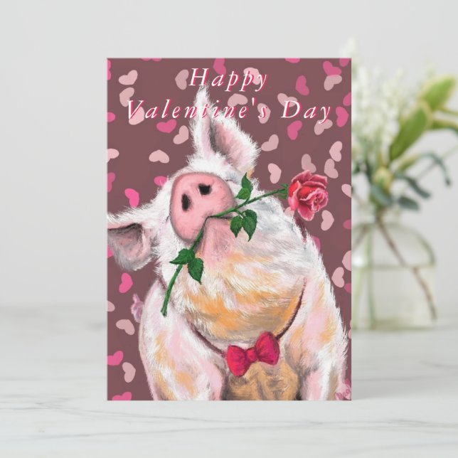 Funny Valentine's Day Card with Gentleman Pig (Standing Front)