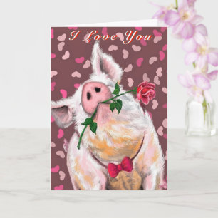Funny Valentine's Day Card with Gentleman Pig