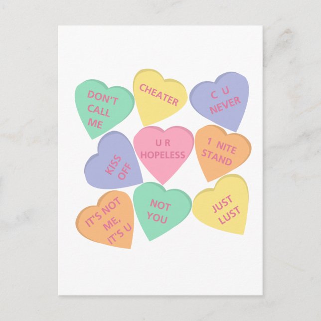 Funny Valentine's Day conversation hearts Holiday Postcard (Front)