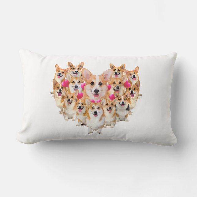 Funny Valentines Day Corgi Heart Gift Dog Lover Lumbar Pillow (Front)