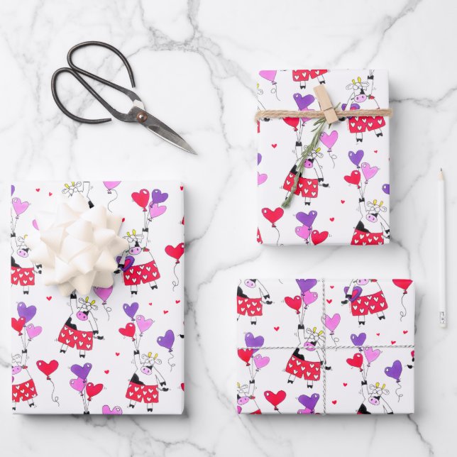 Funny Valentine's Day Cow Pattern Wrapping Paper Sheet (Front)