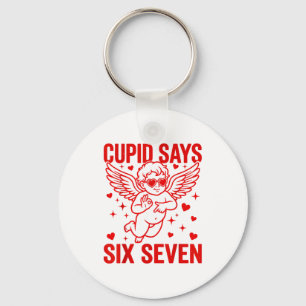 Funny Valentine's Day Cud Says Six Seven Meme Girl Keychain