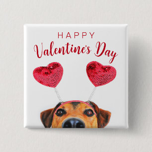 Funny Valentine's Day Dog Cute Heart Headband 2 Inch Square Button