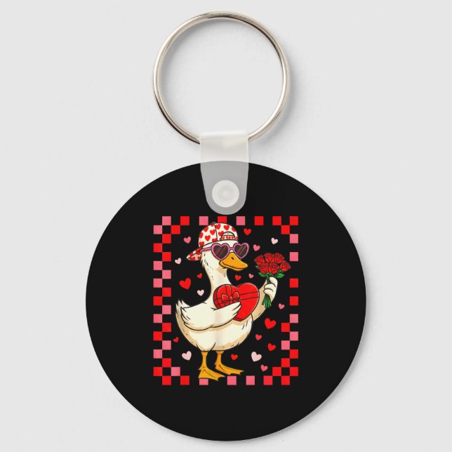 Funny Valentines Day Duck Heart Valentine Cud Kids Keychain (Front)