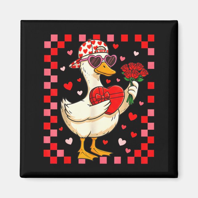 Funny Valentines Day Duck Heart Valentine Cud Kids Magnet (Front)