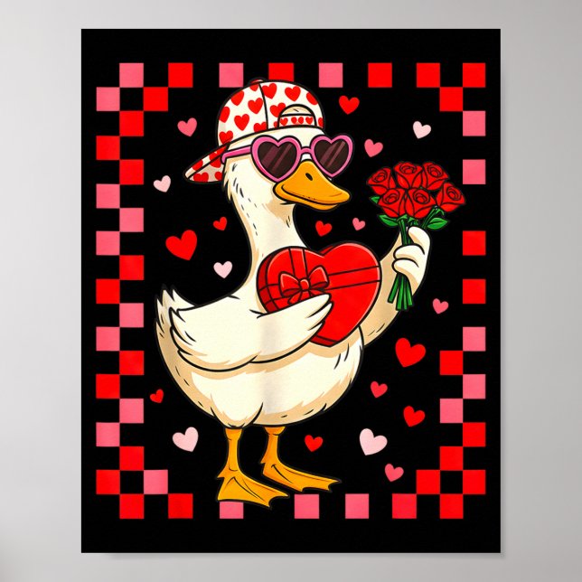 Funny Valentines Day Duck Heart Valentine Cud Kids Poster (Front)