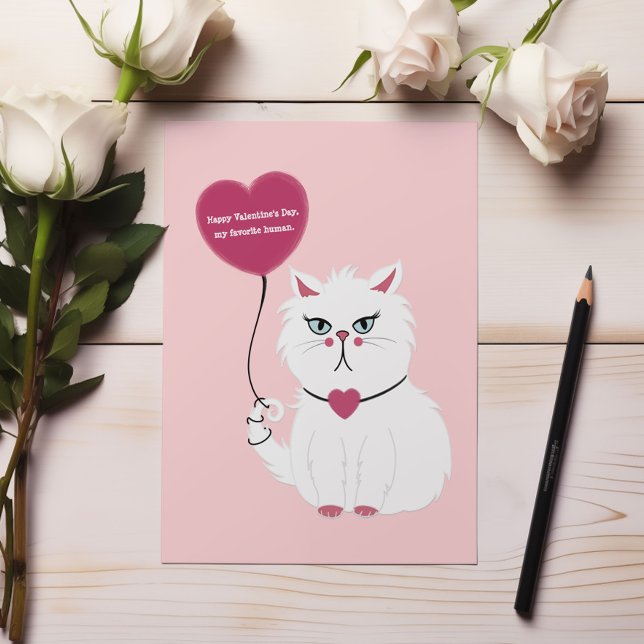 Funny Valentine's Day Grumpy White Cat Carte Plat (Créateur téléchargé)
