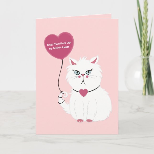 Funny Valentine's Day Grumpy White Cat Flat Card (Front)