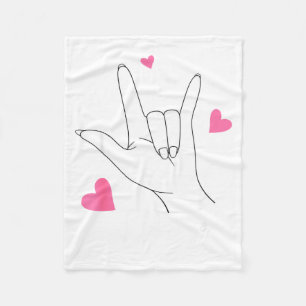 Funny Valentines Day Heart I Love You Hand Sign La Fleece Blanket