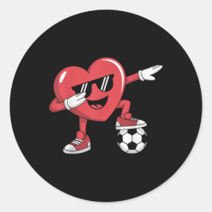 Funny Valentines Day Heart Playing Soccer Boys Gir Classic Round Sticker