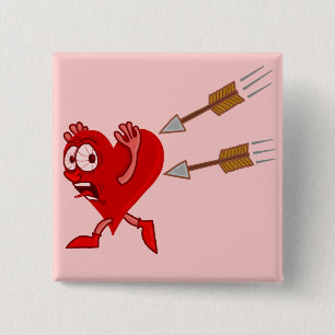 Funny Valentine's Day Heart Running from Arrows 2 Inch Square Button