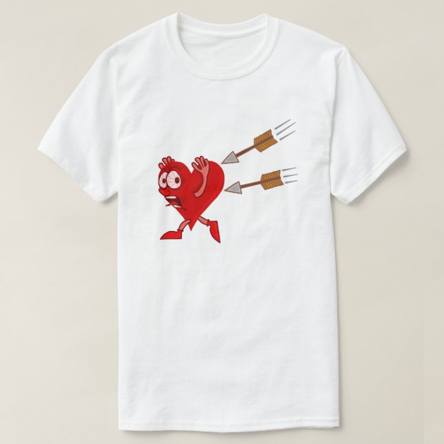 Funny Valentine's Day Heart Running from Arrows T-Shirt (Design Front)