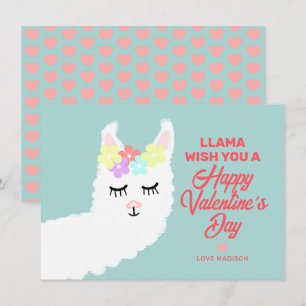 Funny Valentines Day Llama Pun Kids Classroom Holiday Card