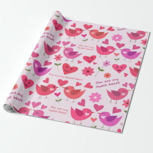 Funny Valentines Day Love Birds Pattern  Wrapping Paper