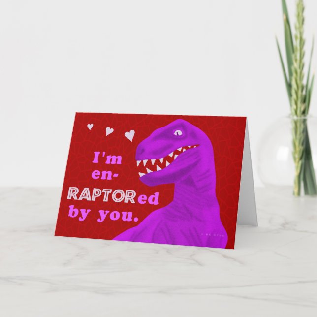Funny Valentine's Day Raptor Dinosaur Pun Holiday Card (Front)