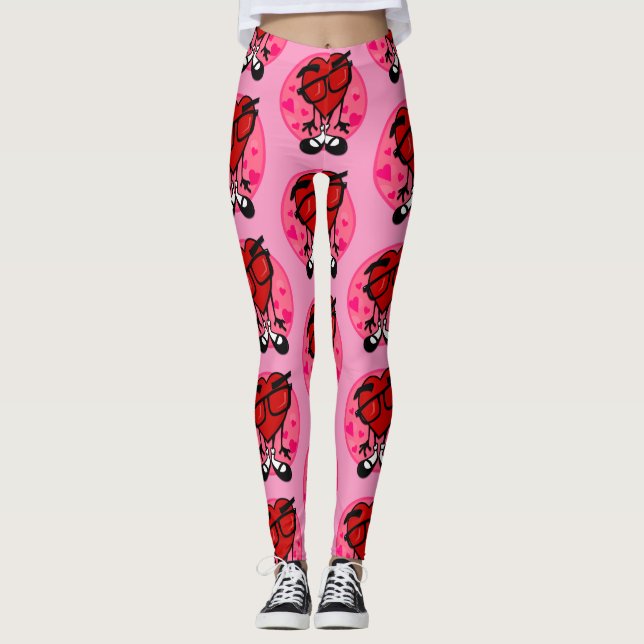 FUNNY VALENTINE'S DAY RED HEART PINK LEGGINGS (Front)
