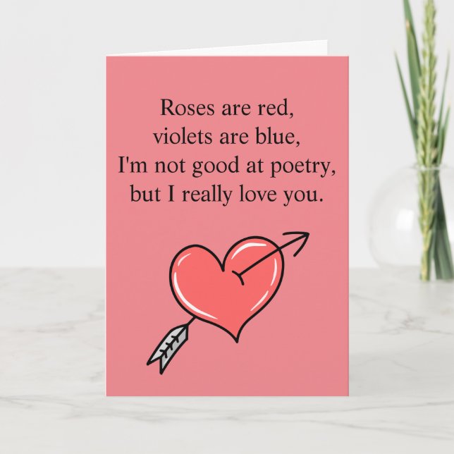 Funny Valentines Day Roses Poem Card (Front)